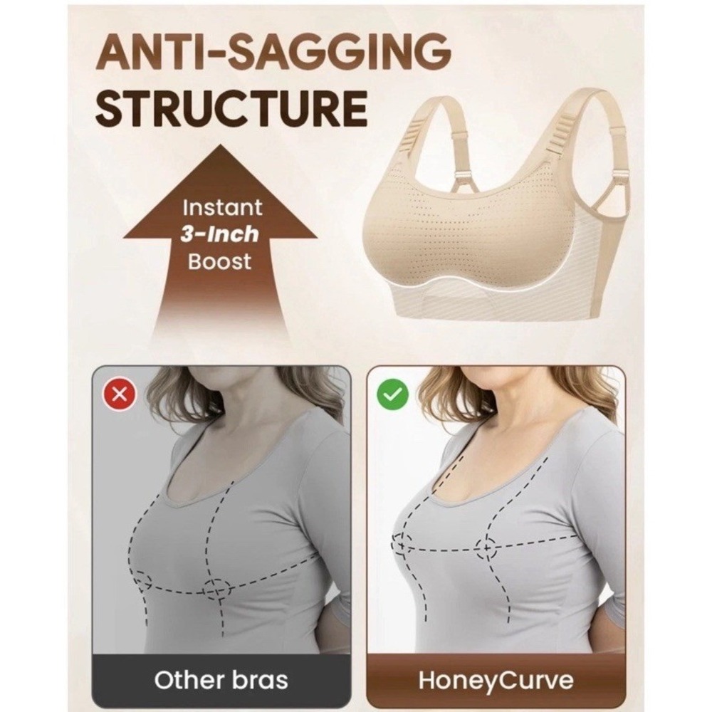 NWT HoneyCurve Custom-Lift Support Bra Padded Beige Floral Lace Wireless XL - Picture 3 of 8